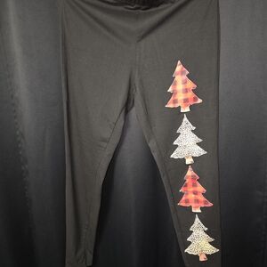 Kids Black Leggings with Festive Christmas Tree Design
